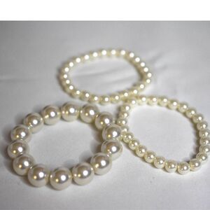 Lovely 3 Stackable Prom/Bridal Formal Multi Size Faux Pearl 6" Stretch Bracelets